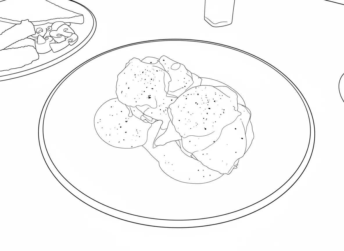 eggs benedict on a plate, printable food coloring page with clean outlines