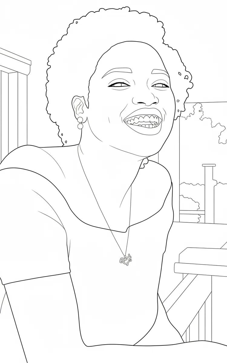 smiling woman portrait turned into a printable coloring page